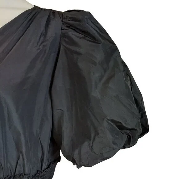 ☆☆SOLD☆☆ Karl Lagerfeld Paris Women's Puff-Sleeve Black Taffeta A-Line Dress - Picture 7 of 10